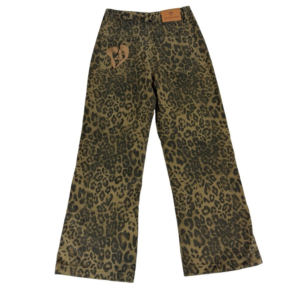 Delfric Eden Leopard Print Wide Leg Jeans Womens 29 High Rise Animal Print Stree - Picture 3 of 11